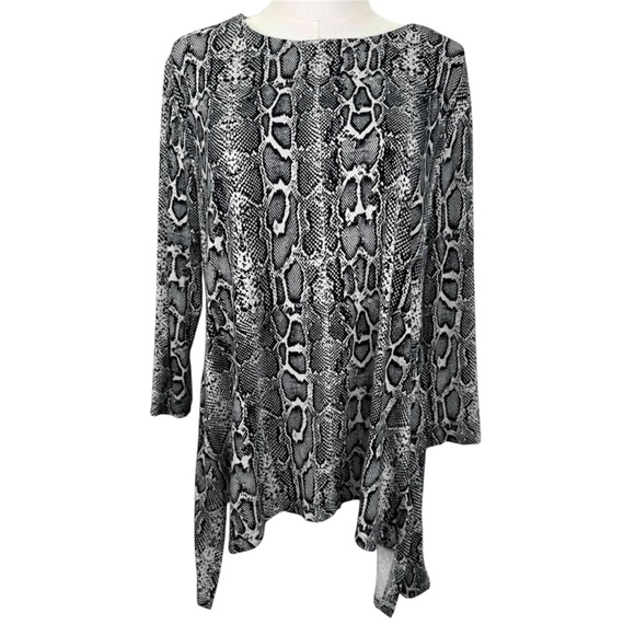 John Mark Top Snake Print Mature Asymmetric Tunic Stretchy Flowy Loose Fit Sz M - Picture 1 of 12